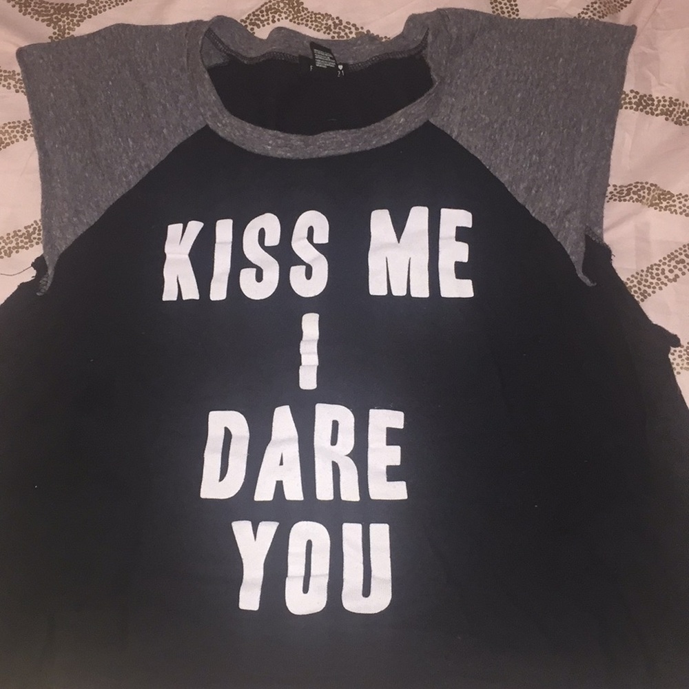 “Kiss Me I Dare You” Black and Grey tank top